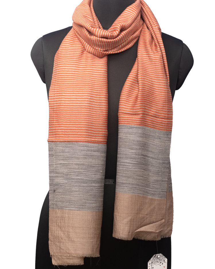 Natural Color With Red Stripe Woven Pashmina Stole