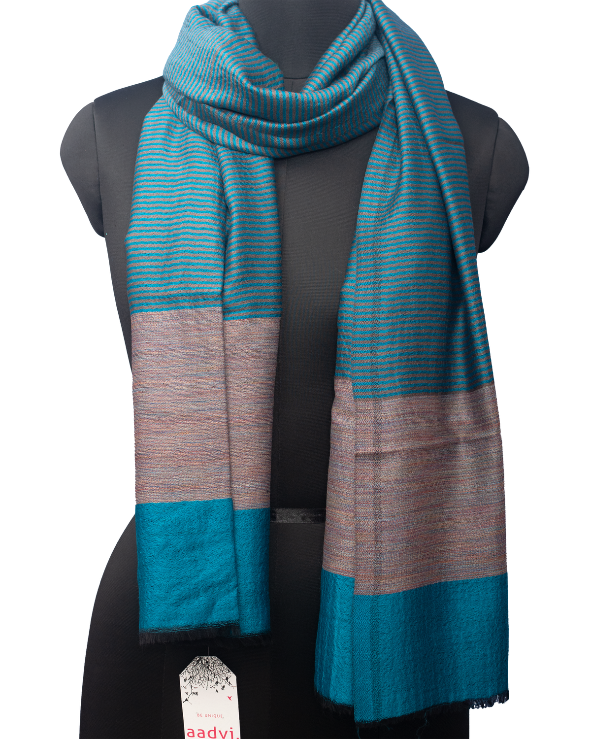 Aegean Blue Color With Black Stripe Woven Pashmina Stole — view 2
