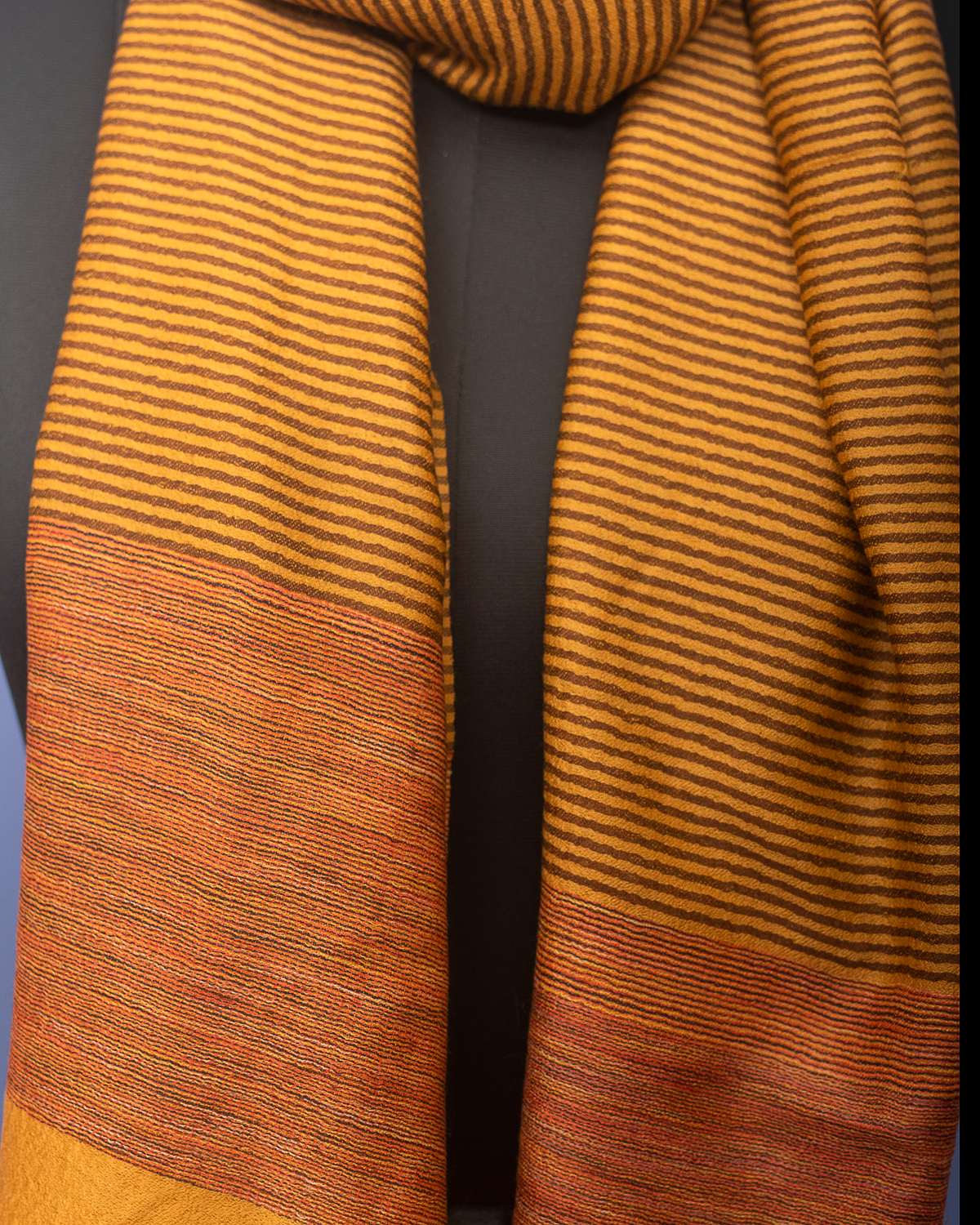 Mustard Color With Brown Stripe Woven Pashmina Stole — view 5