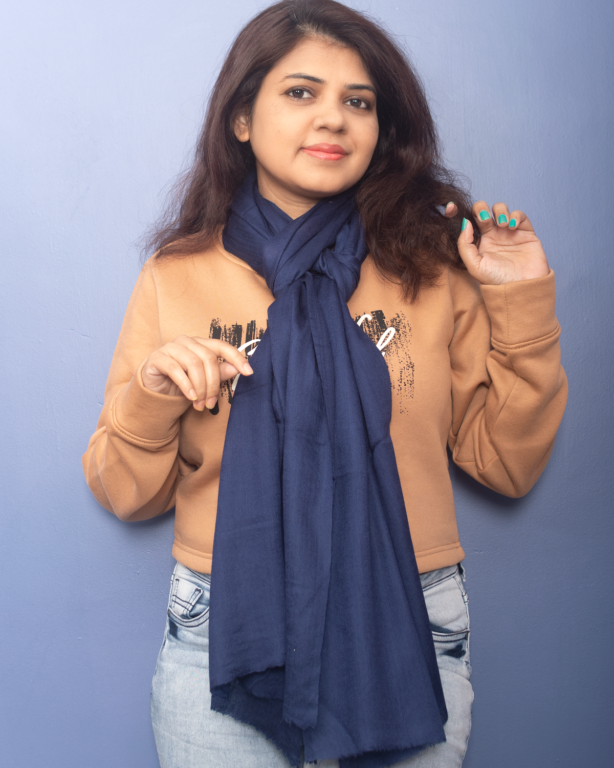 Solid Navy Blue Pure Pashmina Stole — view 2