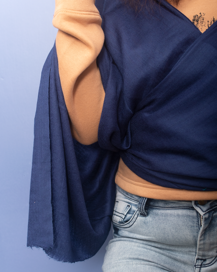 Solid Navy Blue Pure Pashmina Stole