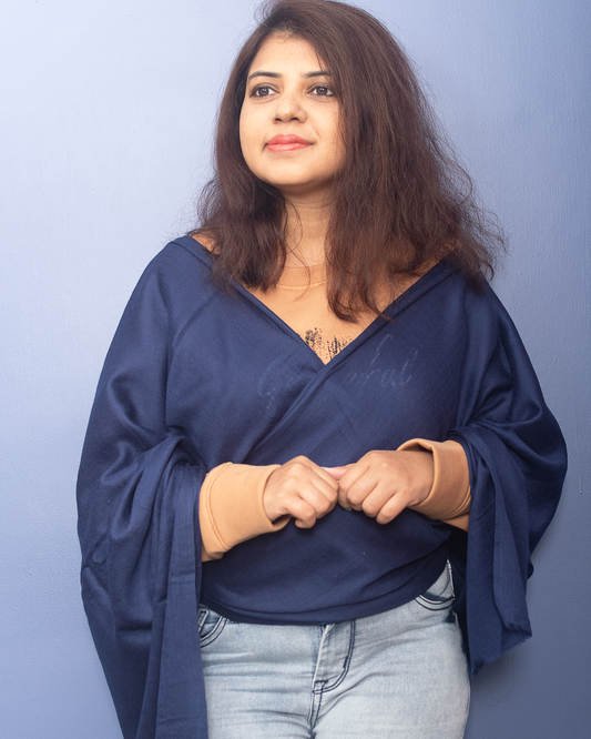 Solid Navy Blue Pure Pashmina Stole