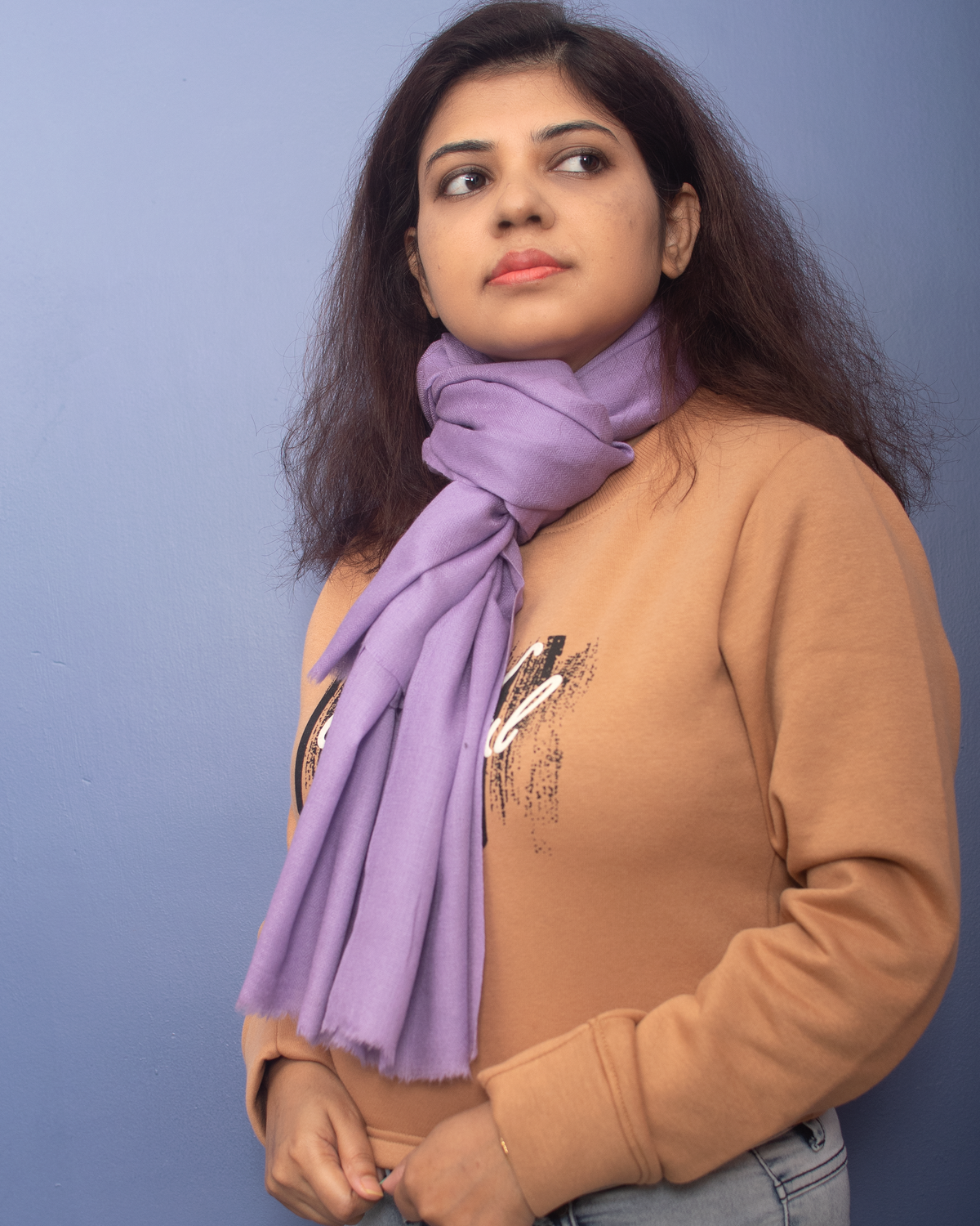 Solid Periwinkle Color Pure Pashmina Stole — view 2