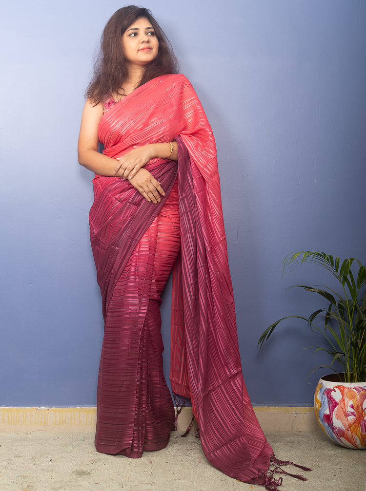 Punch and Rosewood Georgette Lurux Sari