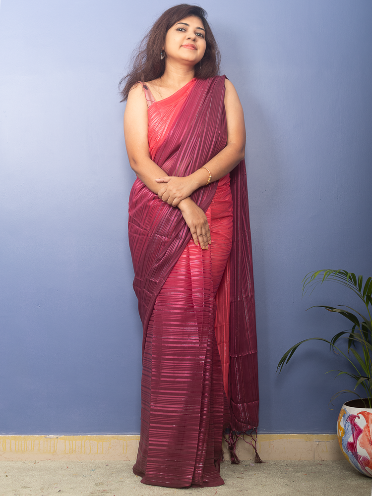 Punch and Rosewood Georgette Lurux Sari