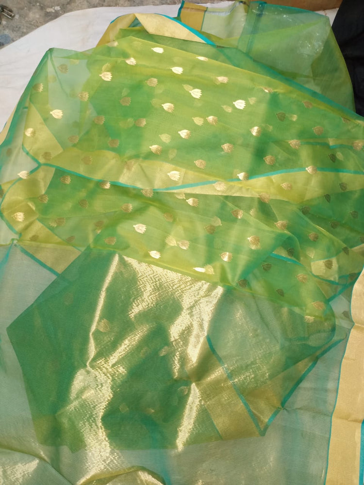 Lime Green Chanderi Handwoven Pure Silk by Silk Sari