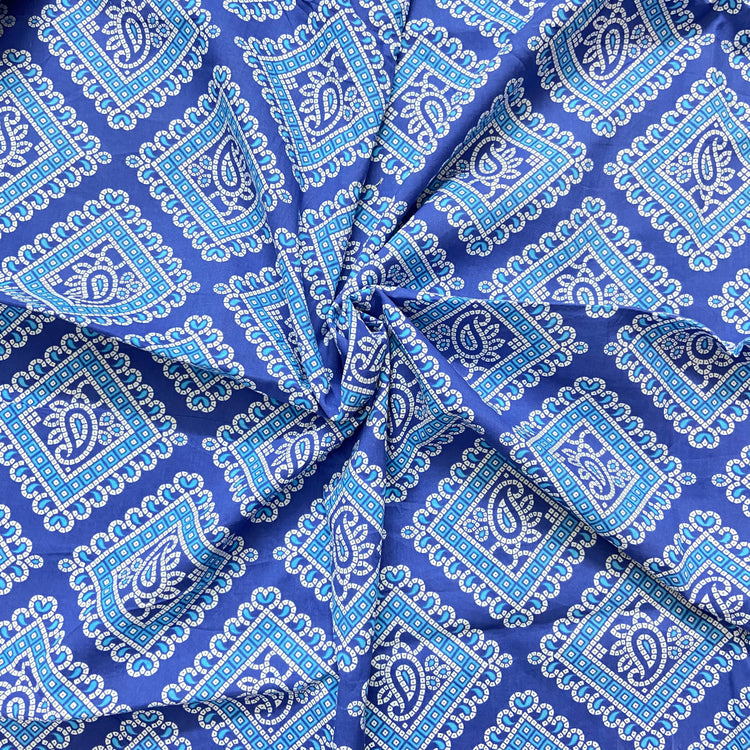 Blue White Bandhni Screen Print Cotton Fabric