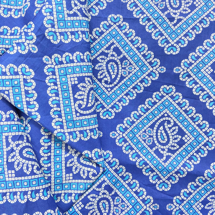 Blue White Bandhni Screen Print Cotton Fabric