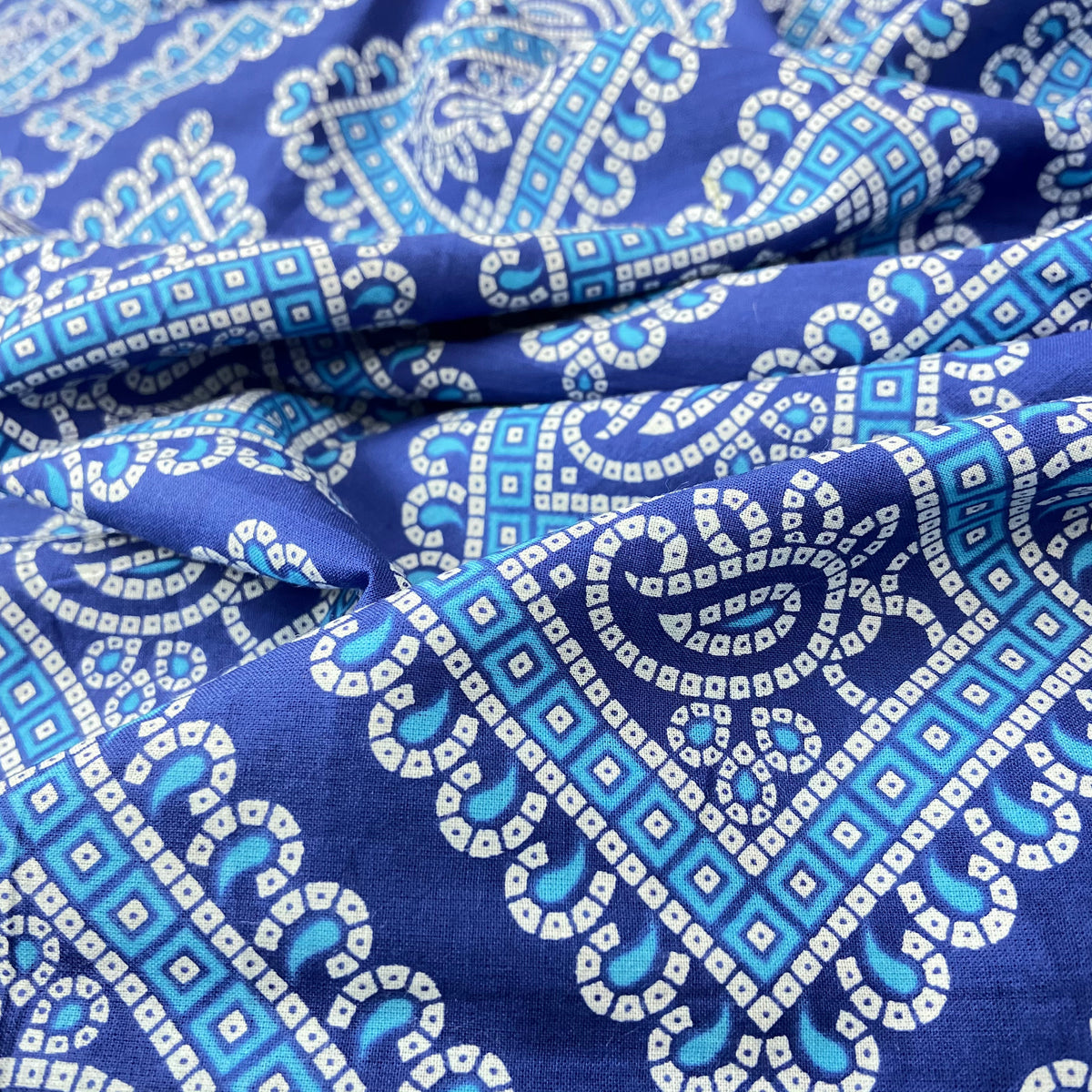 Blue White Bandhni Screen Print Cotton Fabric — view 3