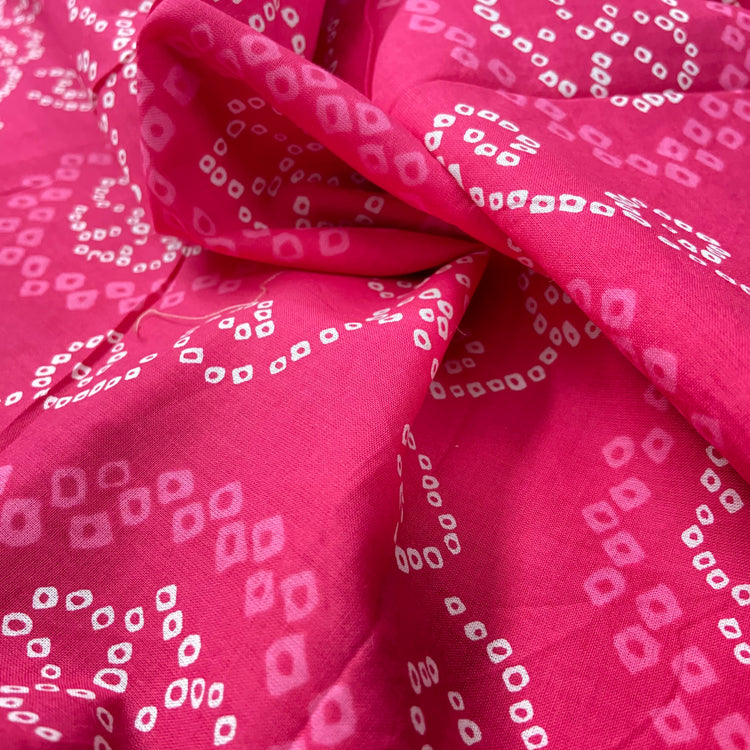 Pink White Bandhni Screen Print Cotton Fabric