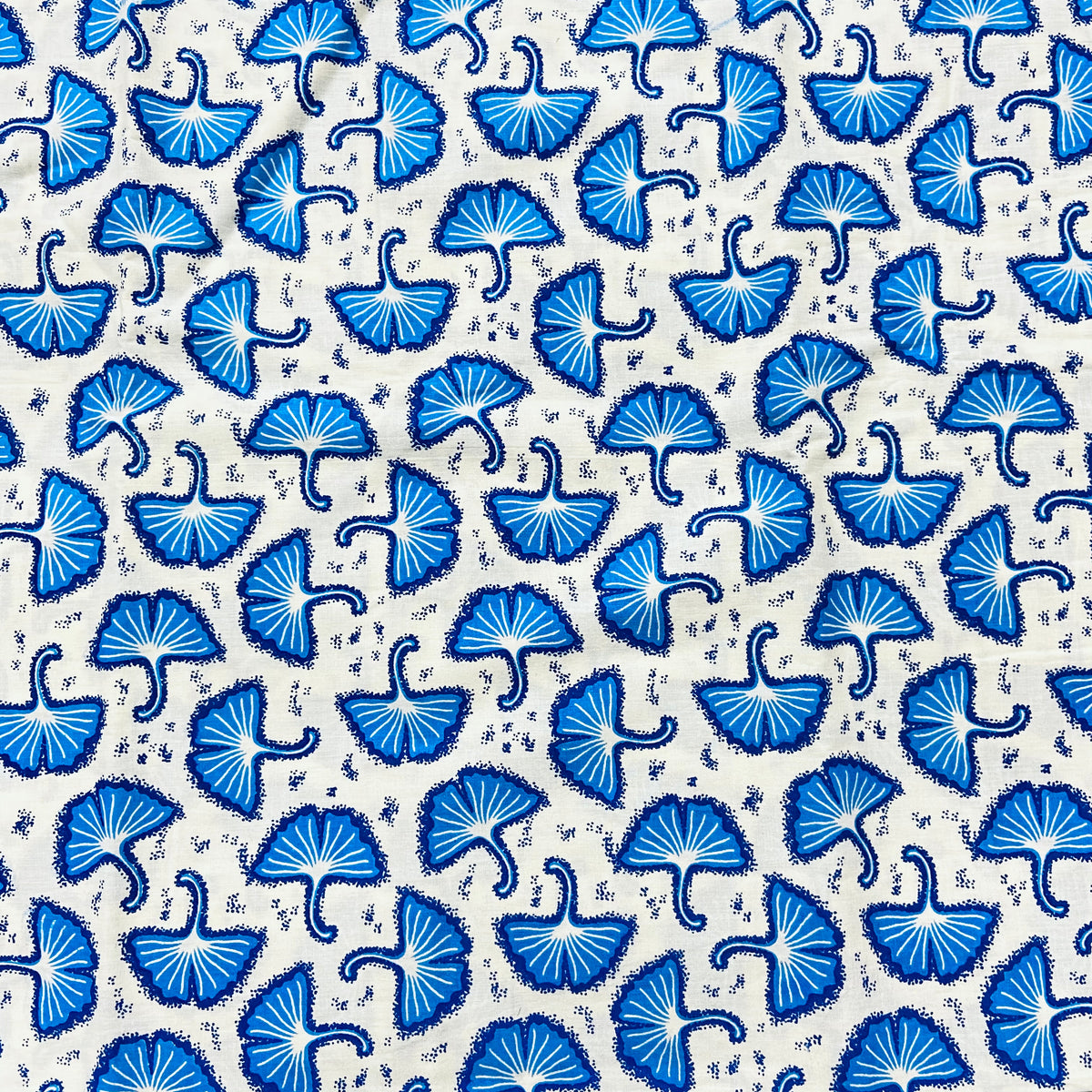 White Blue Floral Digital Print Cotton Fabric — view 3