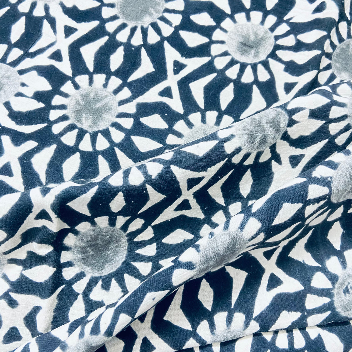 Black White Floral Hand Block Print Cotton Fabric — view 3