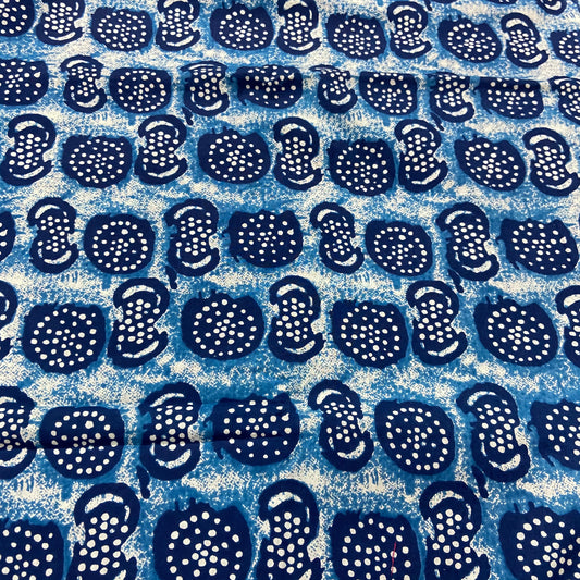 Blue White Abstract Pattern Washed Indigo Digital Print Cotton Fabric