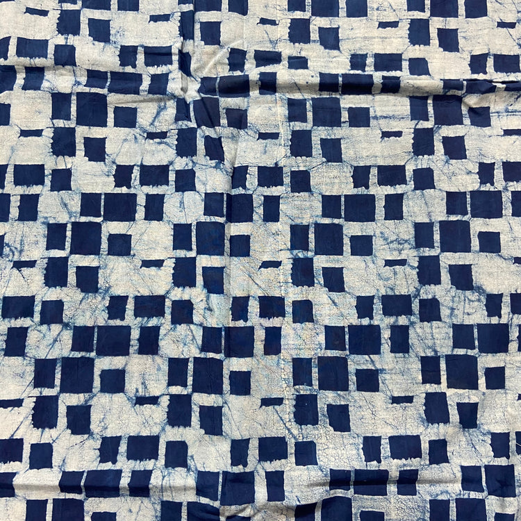 Blue White Geometric Pattern Washed Indigo Digital Print Cotton Fabric