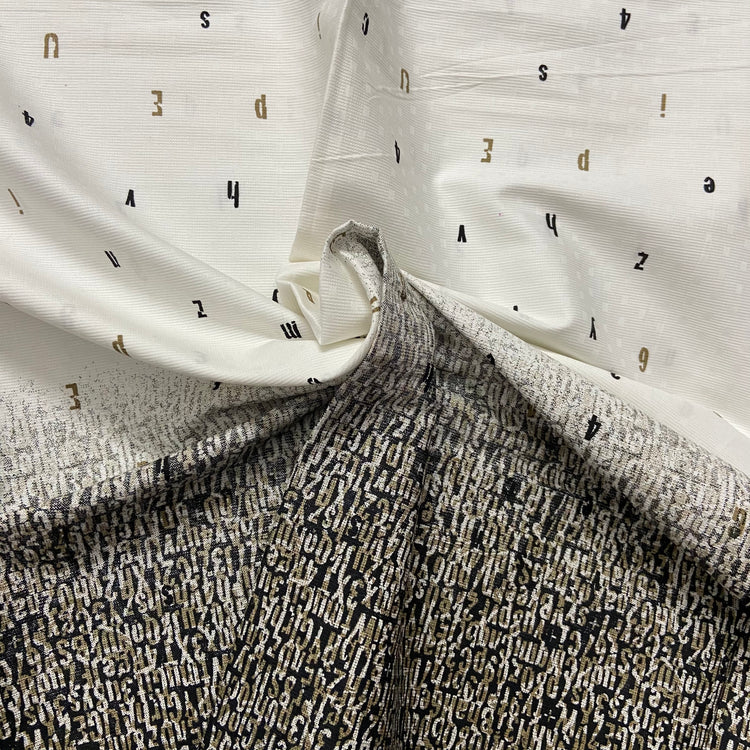 Shades Script Pattern on White Cotton Fabric