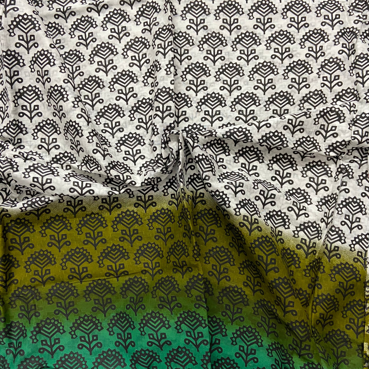 Floral Screen Print white Cotton Fabric — view 3