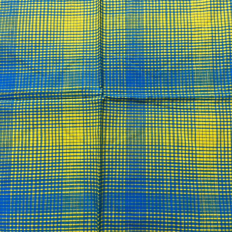 Lemon Yellow and Blue Checks Pattern Cotton Fabric