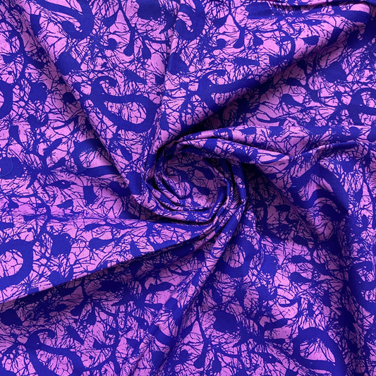 Purple Blue Batik Print on Cotton Fabric