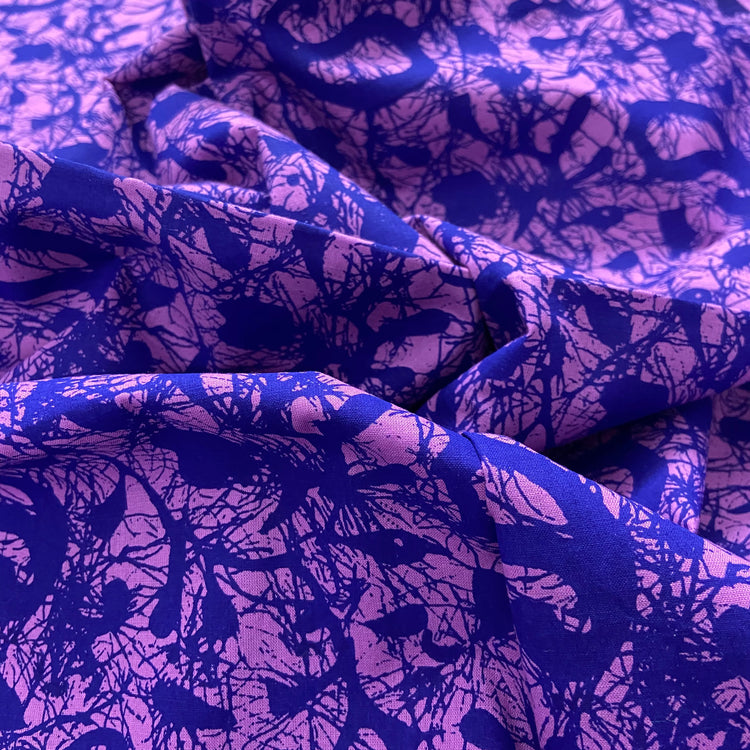 Purple Blue Batik Print on Cotton Fabric