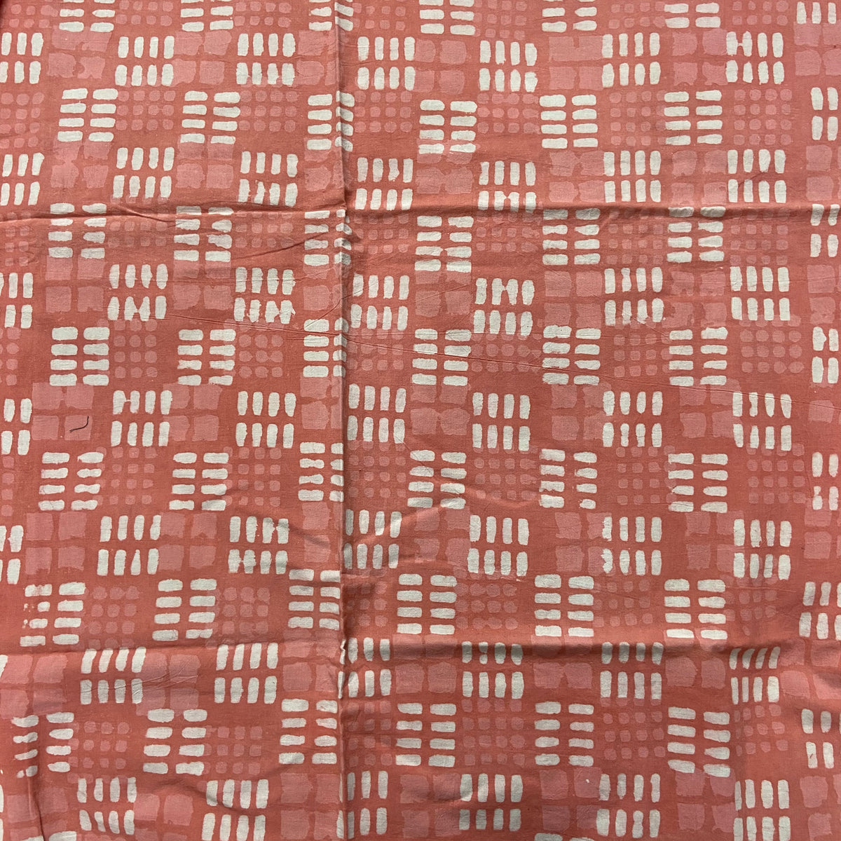 Coral Peach Geometric Pattern Hand Bock Print on Cotton Fabric — view 2