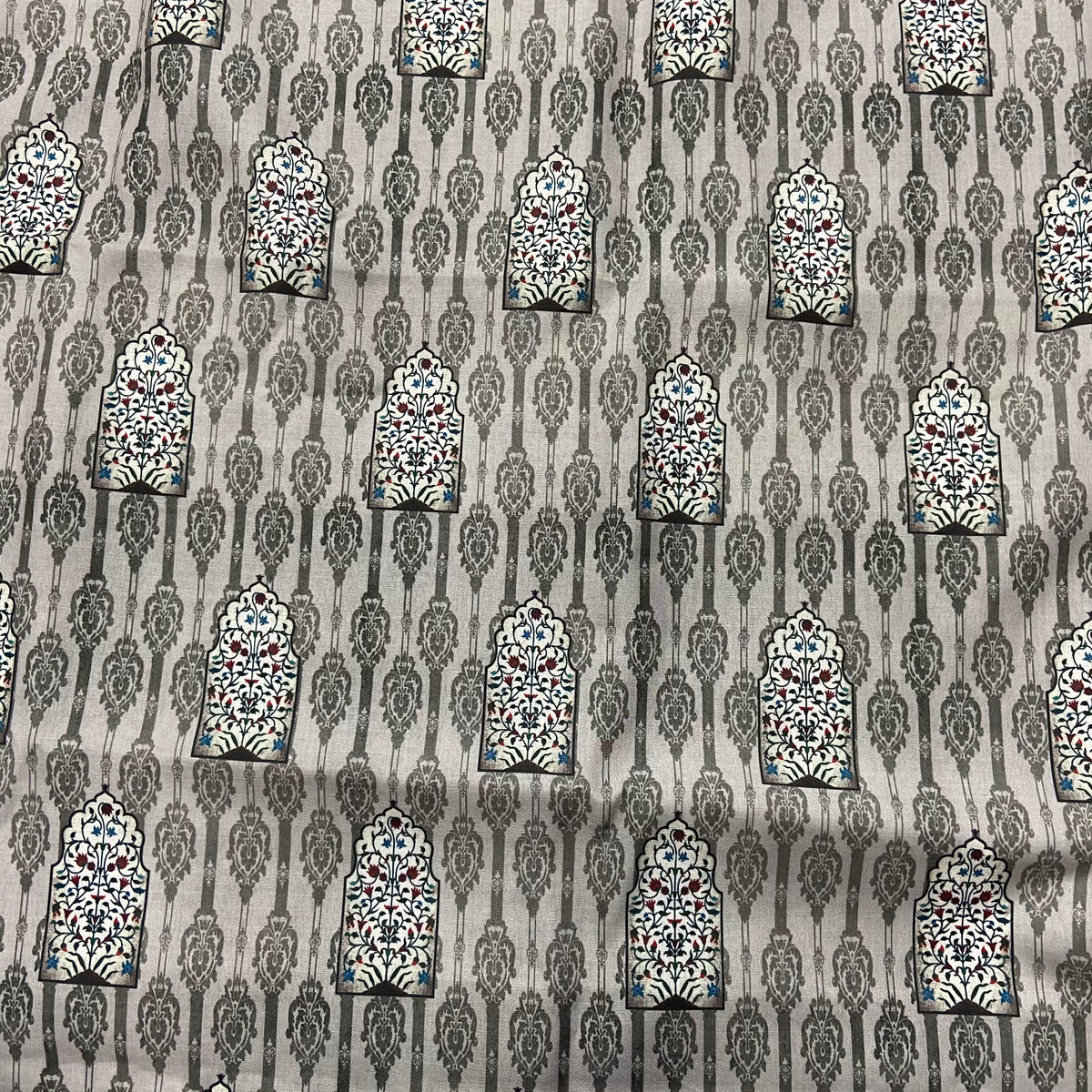 Basalt Grey Floral Pattern Screen Print on Cotton Fabric — view 2