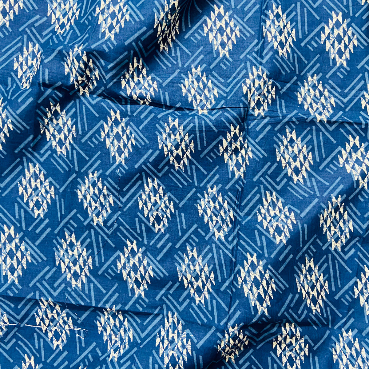 Geometric Pattern Indigo Hand Block Print Cotton Fabric — view 2