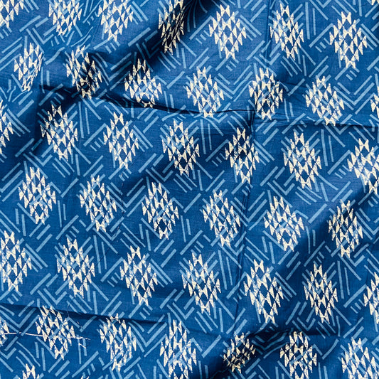 Geometric Pattern Indigo Hand Block Print Cotton Fabric