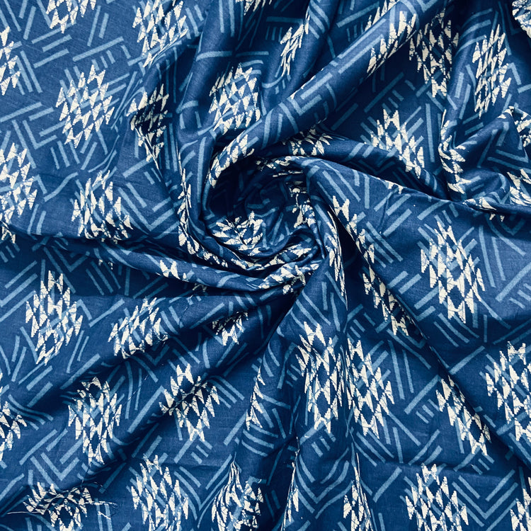 Geometric Pattern Indigo Hand Block Print Cotton Fabric