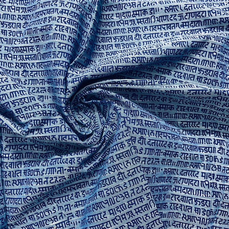 Blue Digital Scripted Print Cotton Fabric