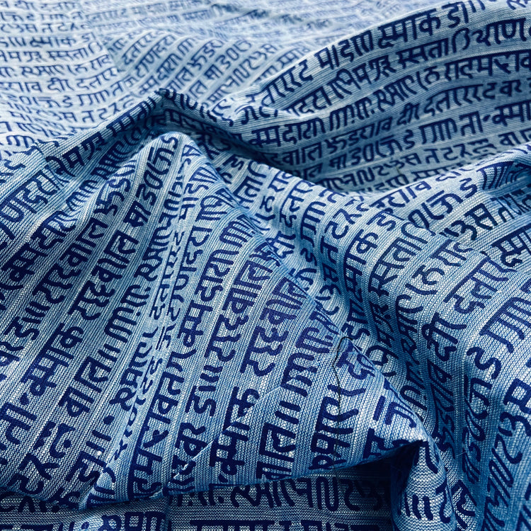 Blue Digital Scripted Print Cotton Fabric