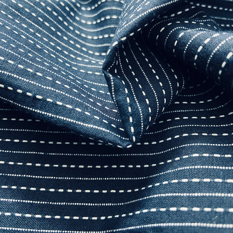 Kantha Stitch on Deep Blue Cotton Fabric