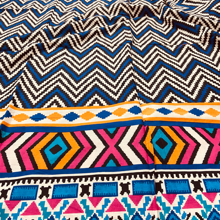 Multi Color Zigzag  Pattern Digital Print on Cotton Fabric