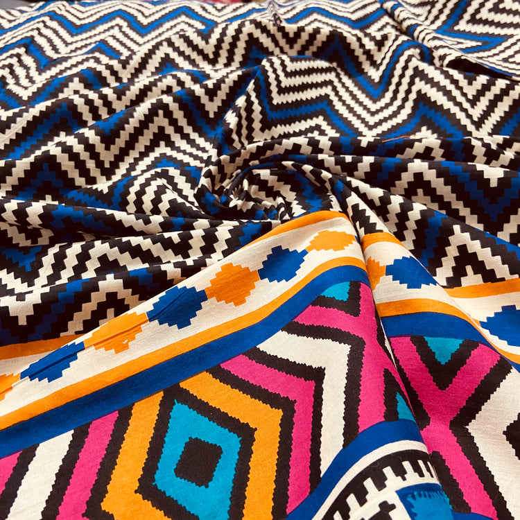 Multi Color Zigzag  Pattern Digital Print on Cotton Fabric
