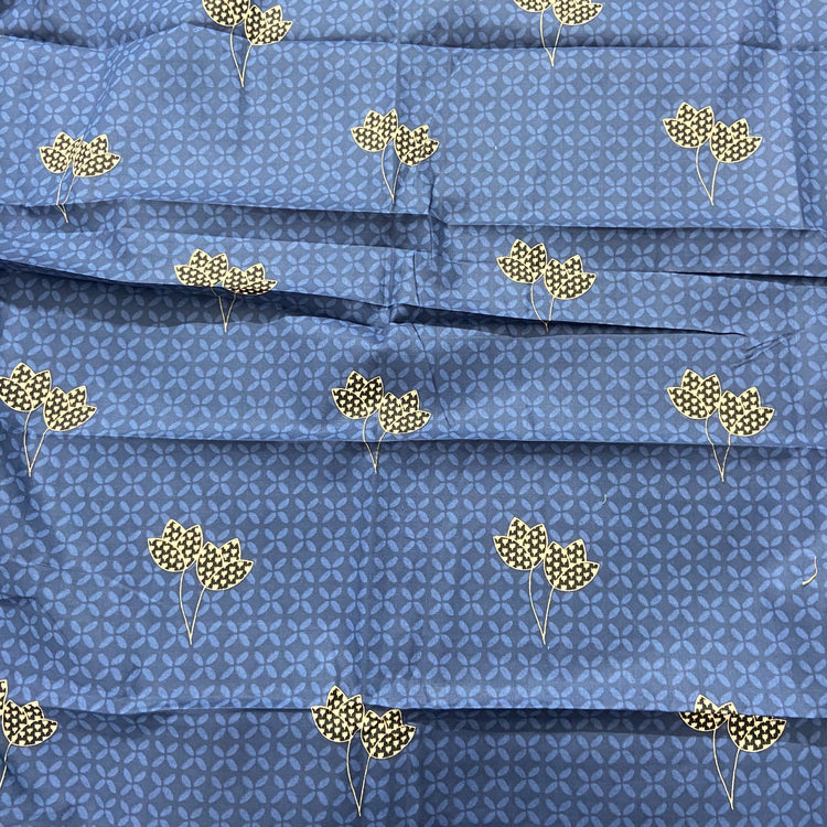 Bluish Grey Screen Print on Mix Cotton Fabric