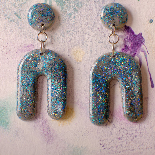 Glisten - Blue Glitter Glam Earrings