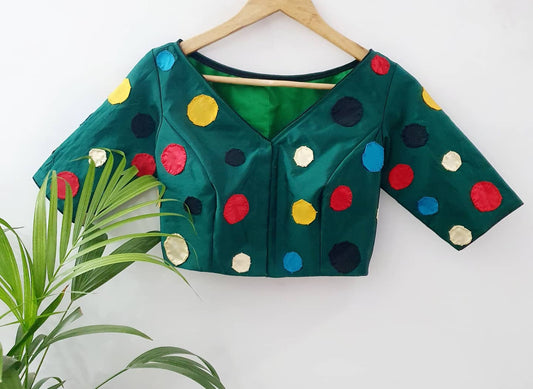 Handmade Polka Dot Applique Silk Blouse