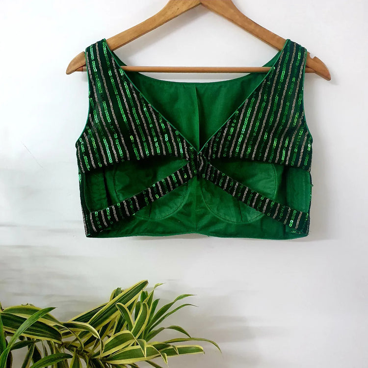 Dark Green Sequins Designer Blouse