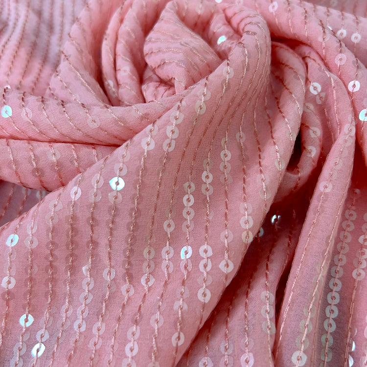 Baby Pink Georgette With Sequin Work Fabric