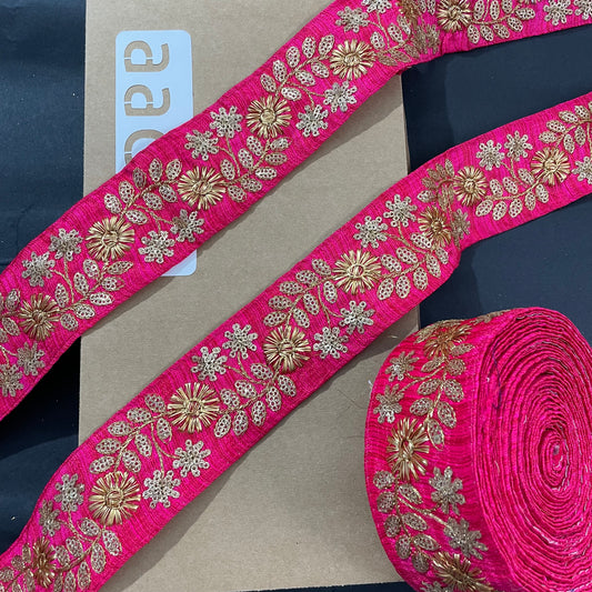 Pink Embroidered Lace 9 Meters Roll