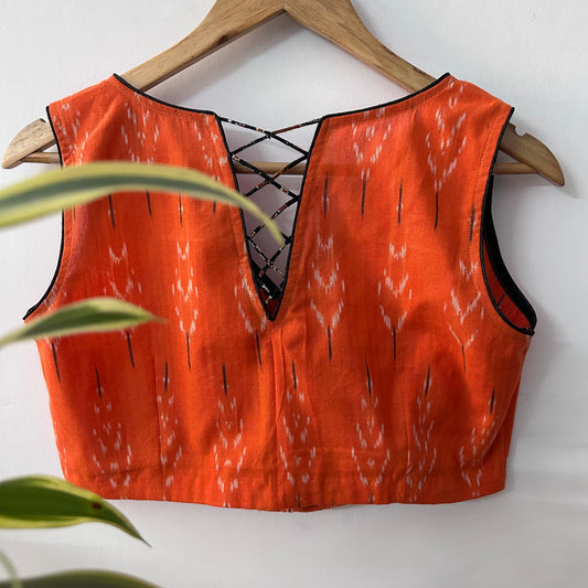 Orange Ikkat Cotton Designer Blouse