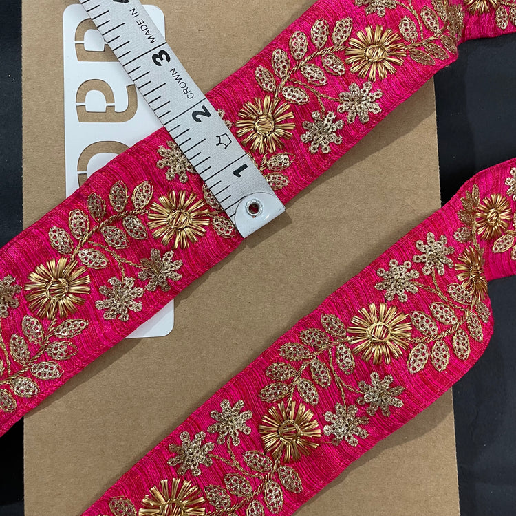 Pink Embroidered Lace 9 Meters Roll