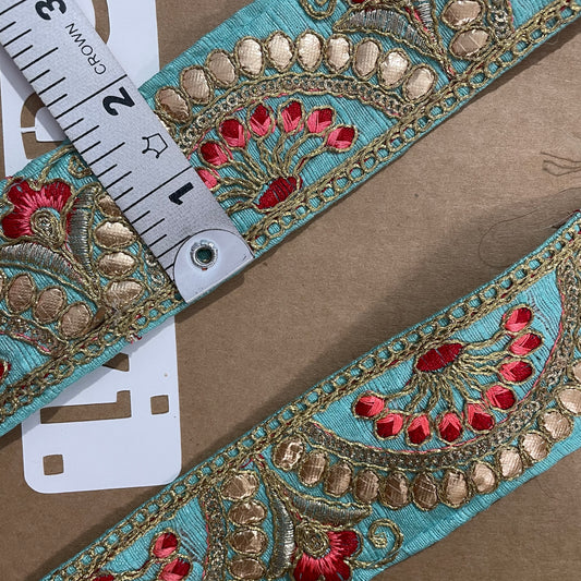 Sky Blue Embroidered Lace 9 Meters Roll