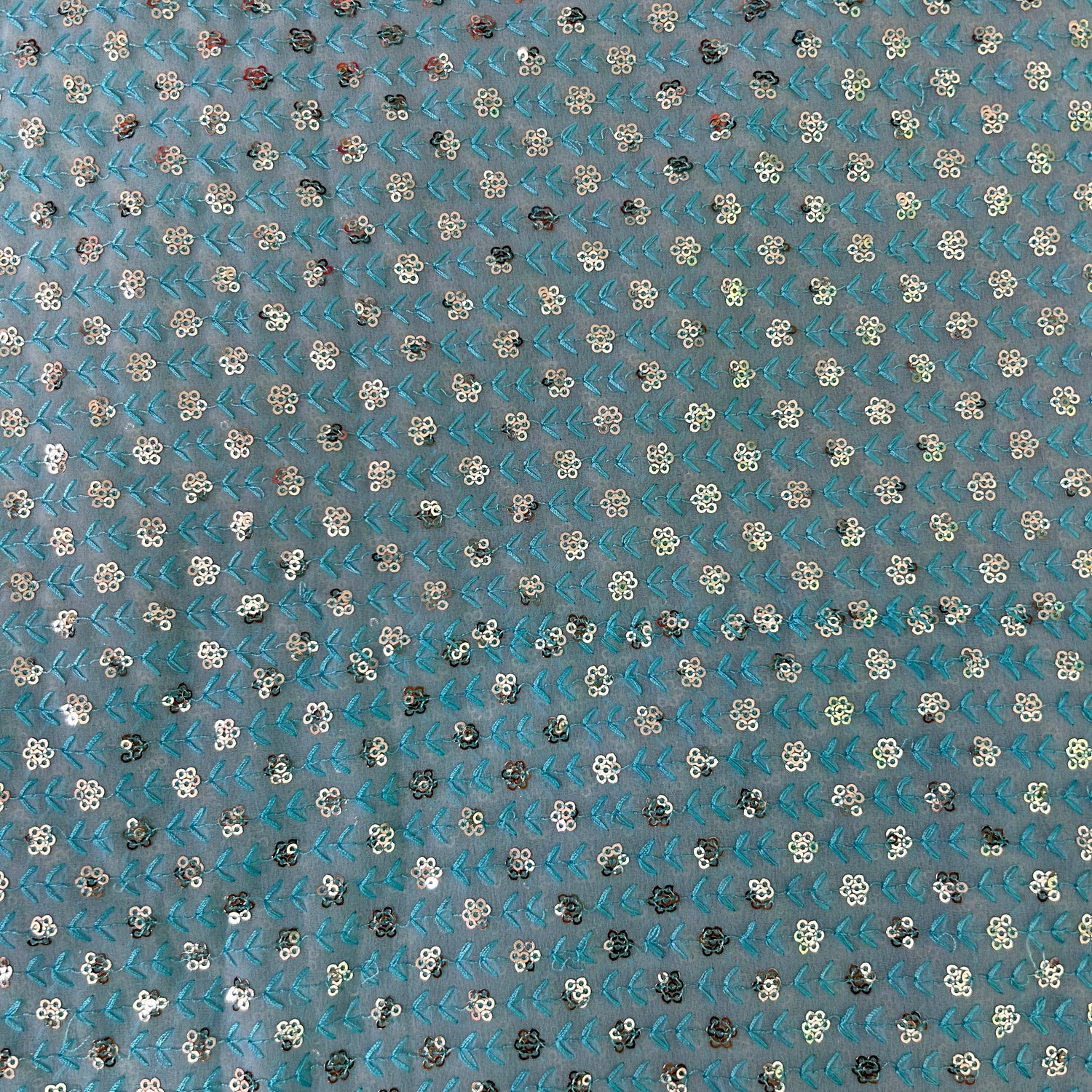 Light Blue Georgette With Sequin Embroidery Fabric — view 3