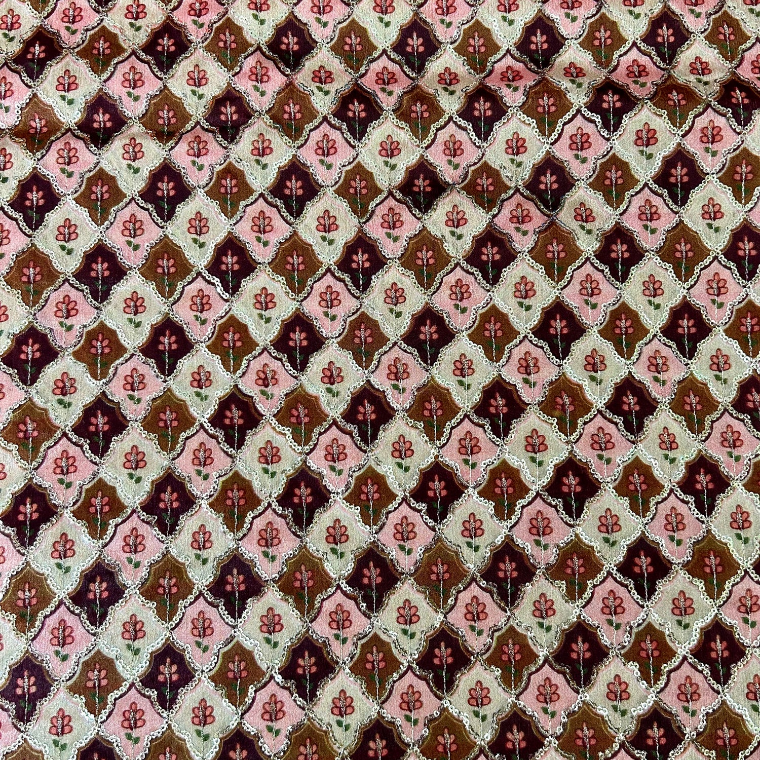 Multi Color Brown Peach Shade With Sequin Embroidery Fabric — view 3