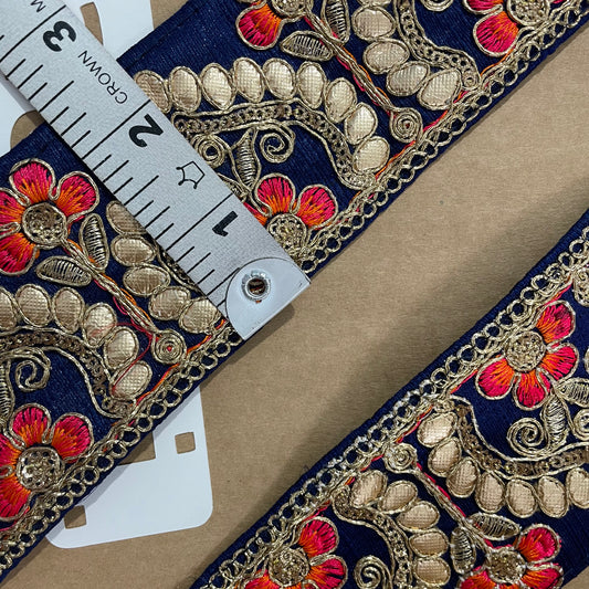 Royal Blue Embroidered Lace 9 Meters Roll