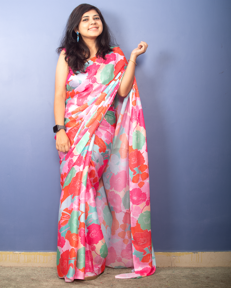 Flora - Digital Floral Print Satin Sari