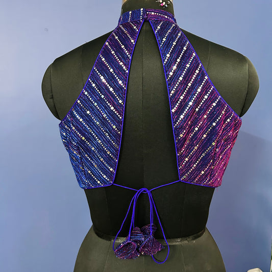 Dual Tone Purple Color Sequins Designer Blouse