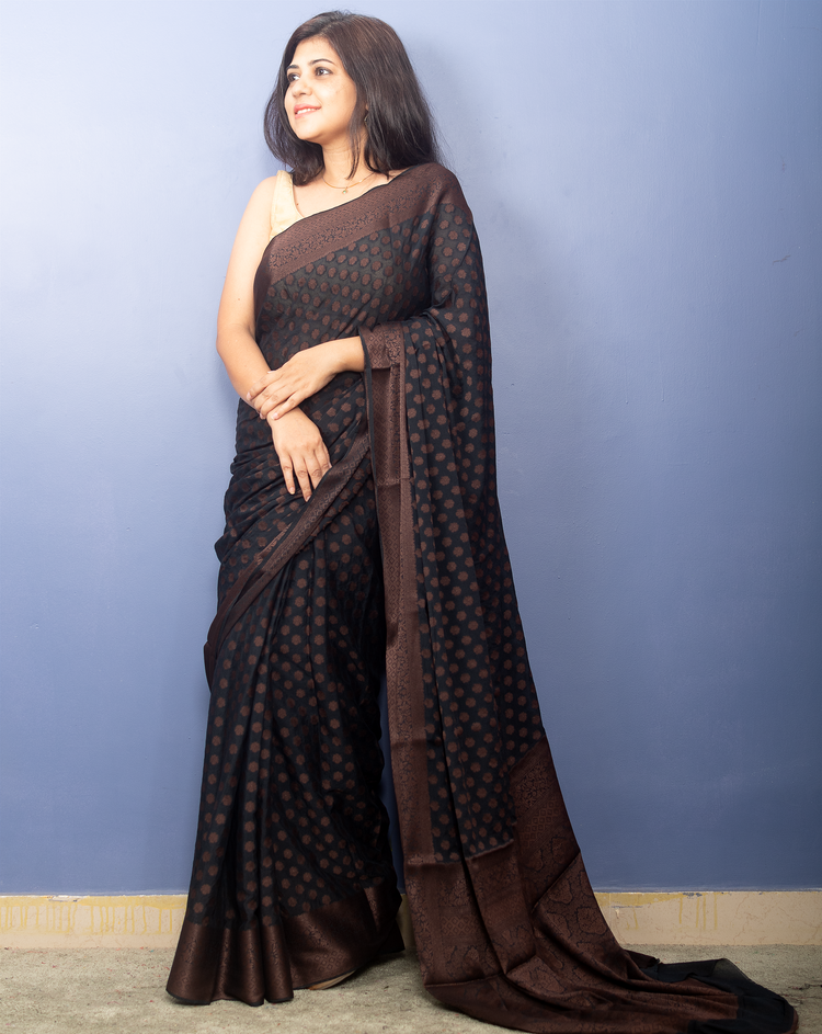 Banarasi Black Georgette Sari With Coffer Zari Work