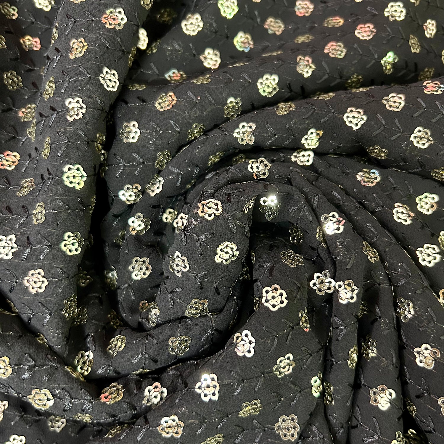 Black Georgette With Sequin Embroidery Fabric