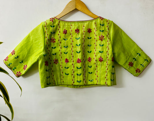 Hand Embroidered Green Designer Blouse